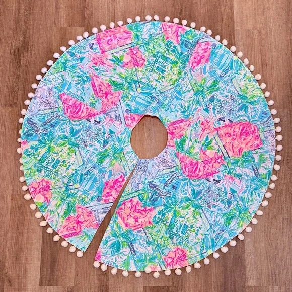 Lilly Pulitzer Patch Print Colorful Tree Skirt with Pom-Pom Trim - Picture 2 of 4